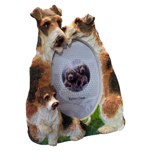 3D Fox Terrier Dog Picture Frame Brown White Hand Painted Hold 4x6 Photo NEW - Picture 1 of 10